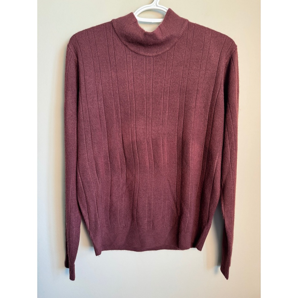 Cashmilan by Gigliaro Italy Mock Neck Ribbed Knit Sweater Burgundy M Classic